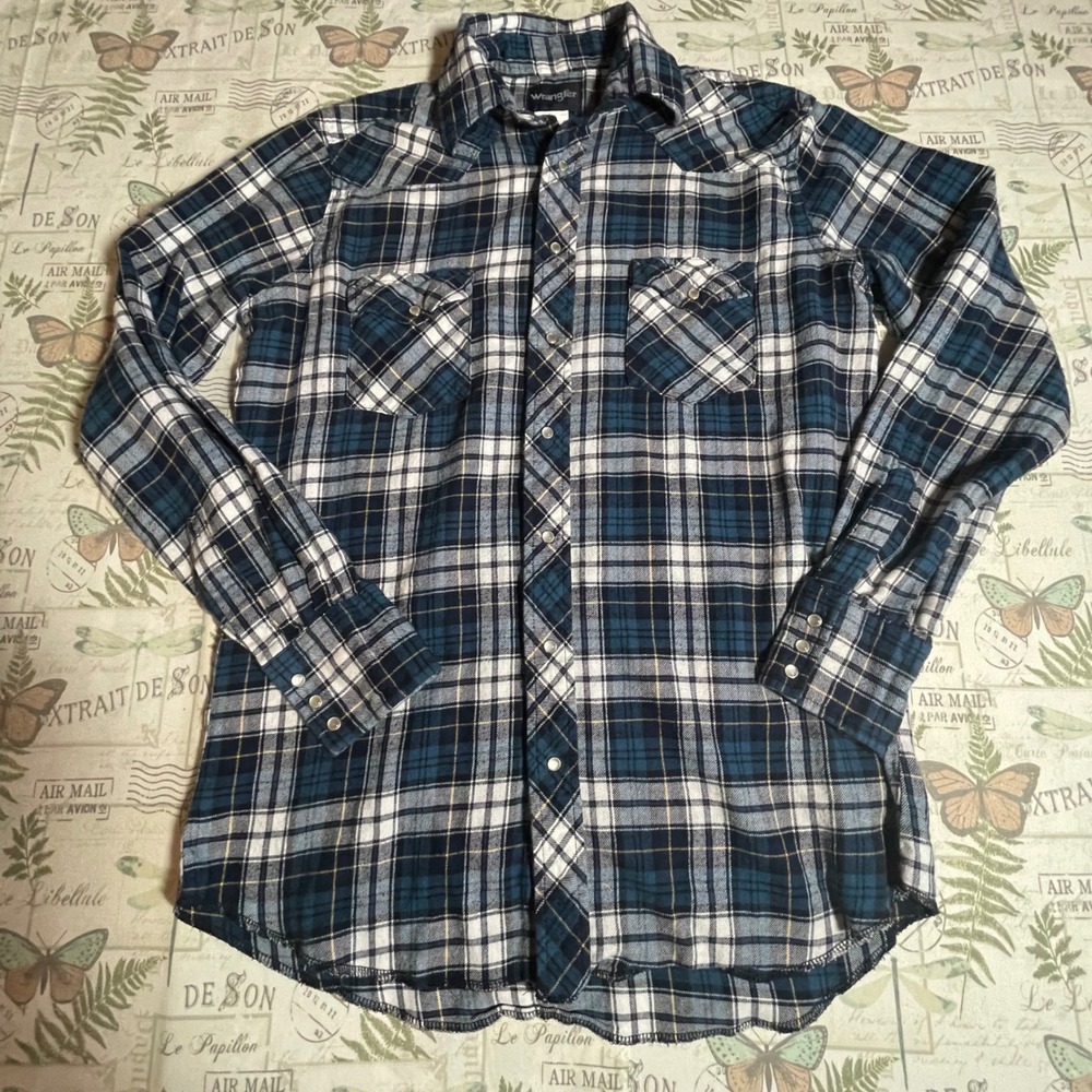 Wrangler Mens Flannel Shirt Plaid Long Sleeve Button Up Western‎  large tall